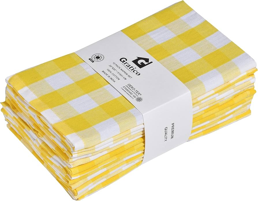 Gratico Easter Buffalo Checks Plaid Cloth Napkins Set of 12 Yellow/White Color 100% Cotton Dinner... | Amazon (US)