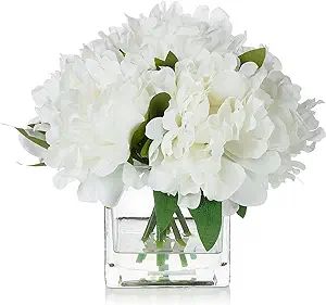 ENOVA FLORAL 7 Heads Peonies Artificial Flowers in Vase, Small Fake Silk Flowers with Vase, Artif... | Amazon (US)