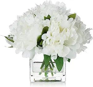 Enova Floral 7 Heads Peonies Artificial Flowers in Vase, Small Fake Silk Flowers with Vase, Artif... | Amazon (US)
