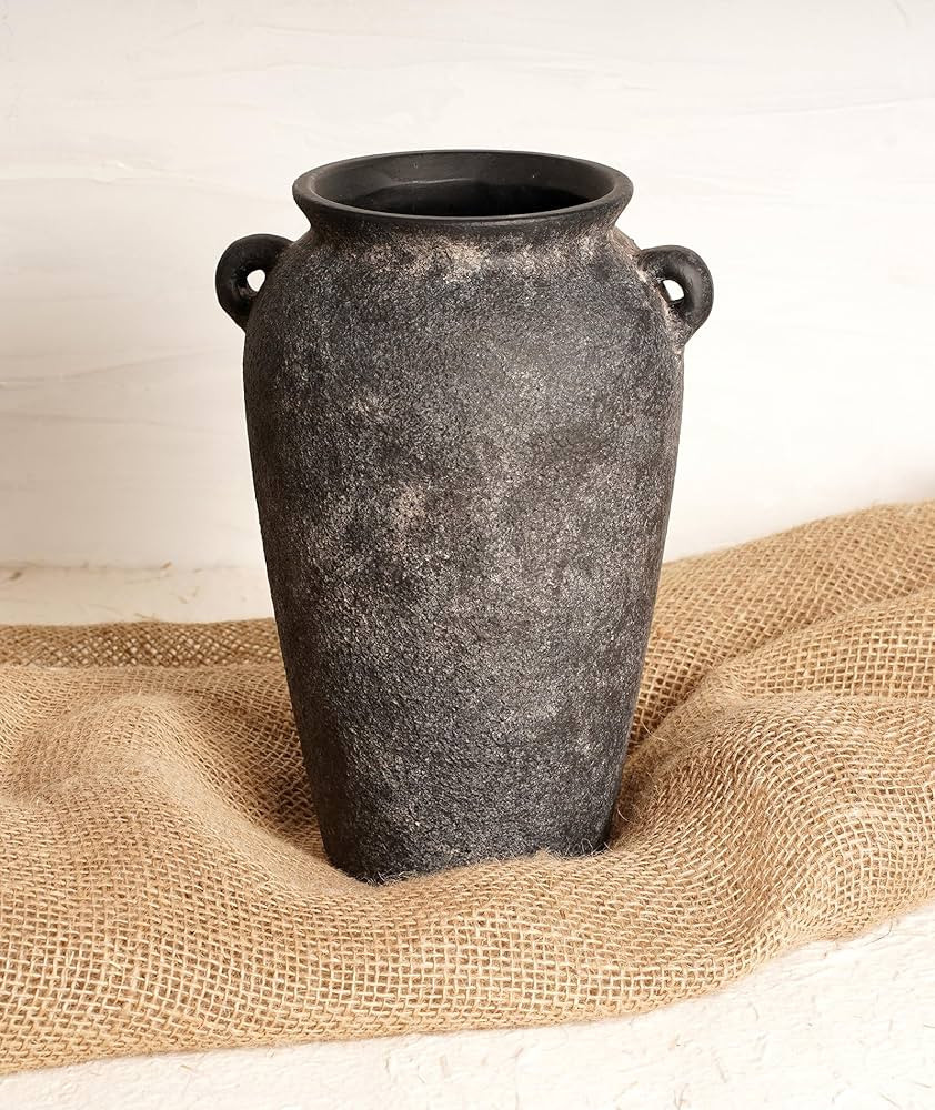 Terracotta Vase 10inch Tall, Farmhouse Distressed Ceramic Pottery, Unique Textured Stoneware Mant... | Amazon (US)