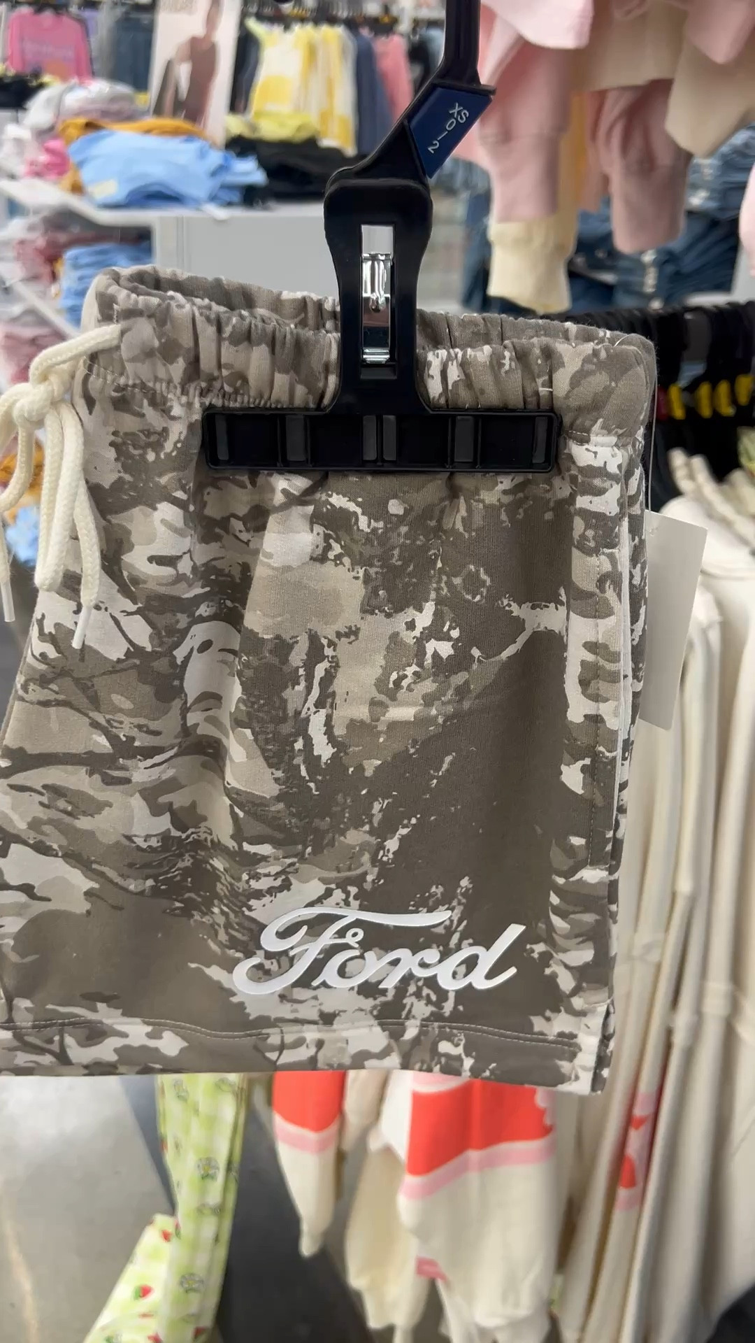 ford camo shorts at Walmart - super cute and soft. They have a matching shirt as well. 