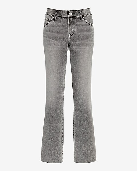 Mid Rise Gray Raw Hem 90s Ankle Boot Jeans | Express