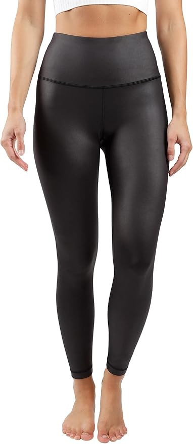 90 Degree By Reflex Womens High Waist High Shine Faux Leather Disco Ankle Leggings | Amazon (US)