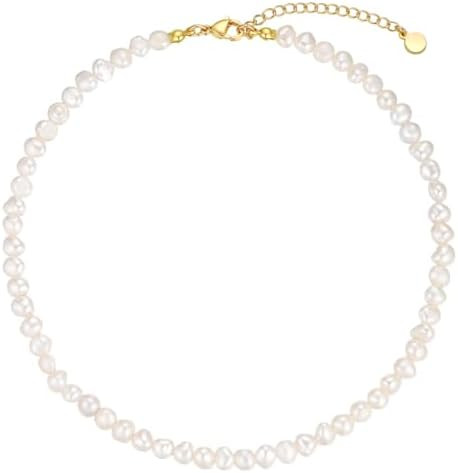 Natural Freshwater Baroque Pearl Necklace 14K Gold Plated Dainty Choker Necklace for Women Girls ... | Amazon (US)