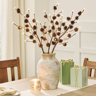 Pre-lit Pinecone Stem, Set of Three | Grandin Road