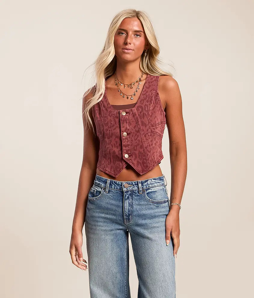 Cheetah Denim Stretch Vest | Buckle