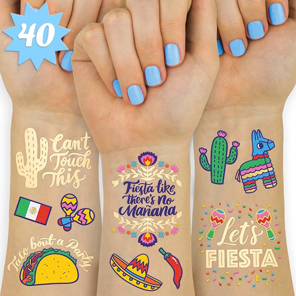 xo, Fetti Fiesta Party Supplies Metallic Tattoos - 40 styles | Cinco De Mayo Decorations, Final F... | Amazon (US)