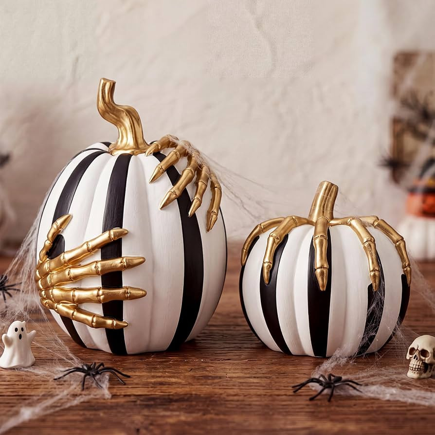 Yookeer 2 Pcs Halloween Decorations Indoor Black and White Pumpkin Decor | Amazon (US)