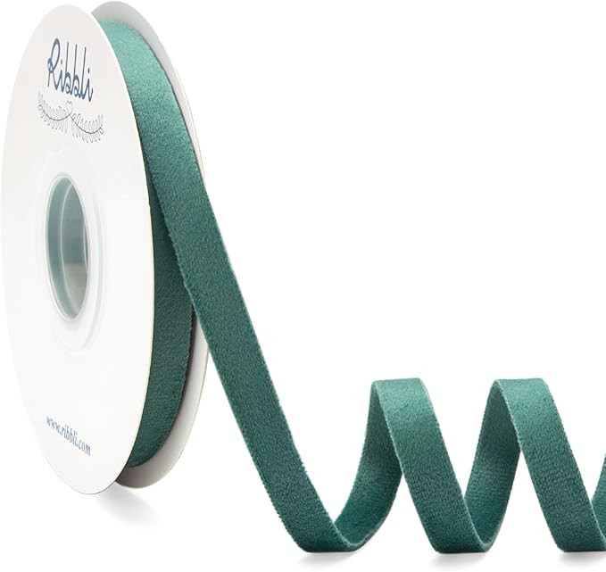 Ribbli Dusty Green Velvet Ribbon Double Faced 3/8 Inch 10-Yard Spool Green Ribbon Use for Christm... | Amazon (US)