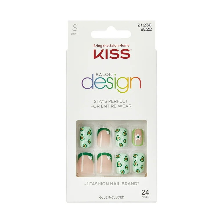 KISS Salon Design Press on Nails, Dazzling Muse, Green, Short Squoval, 24 Count | Walmart (US)