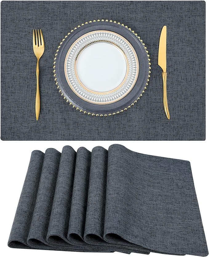 homing Charcoal Cloth Placemats Set of 6 – Cotton Linen Blend Washable Farmhouse Dining Table M... | Amazon (US)