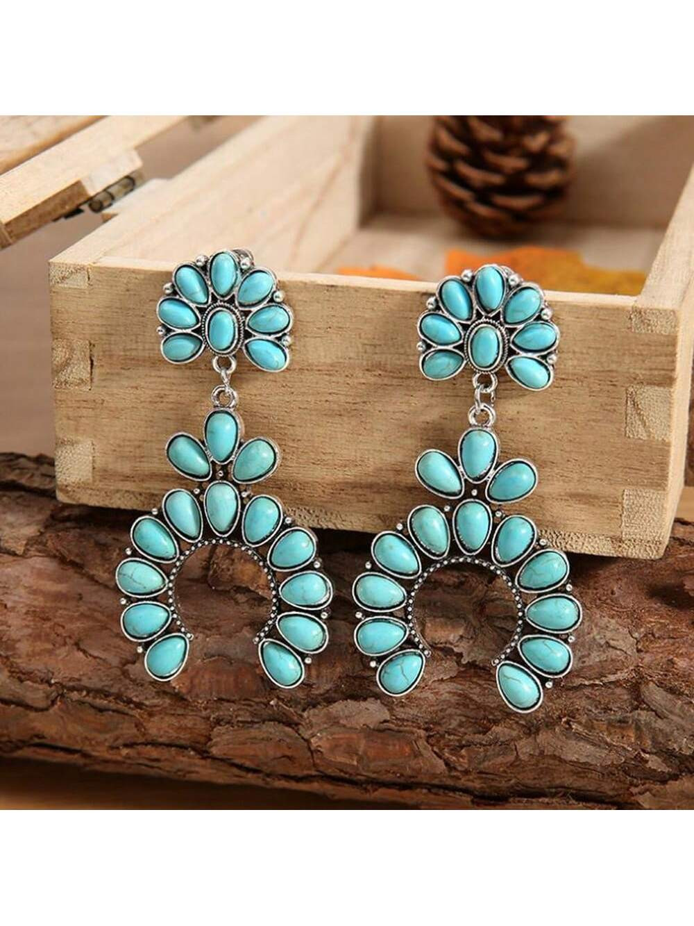 Trends1pair New Western Style Retro Turquoise Earrings Geometric Statement Earrings For Women | SHEIN