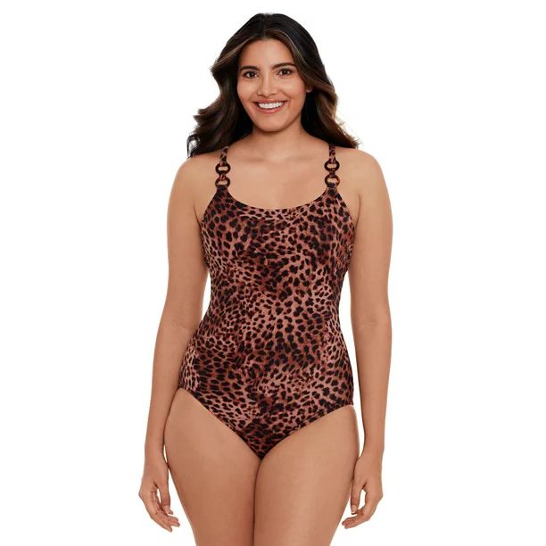 Time and Tru Women's Double Ring Strap One Piece Swimsuit | Walmart (US)