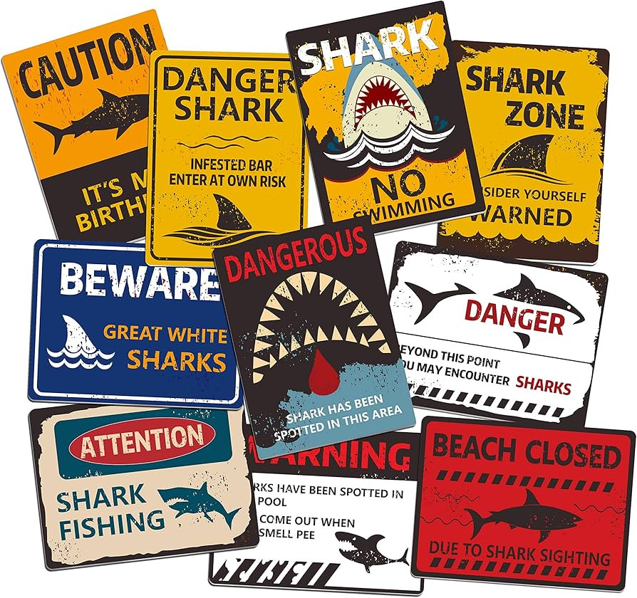 Hebayy 10 Designs Shark Zone Party Wall Decorations Signs for Ocean Theme Birthday Party Supplies... | Amazon (US)