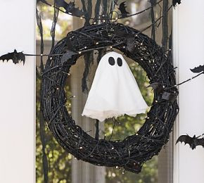 Handcrafted Ghost Light Up Wreath | Pottery Barn (US)