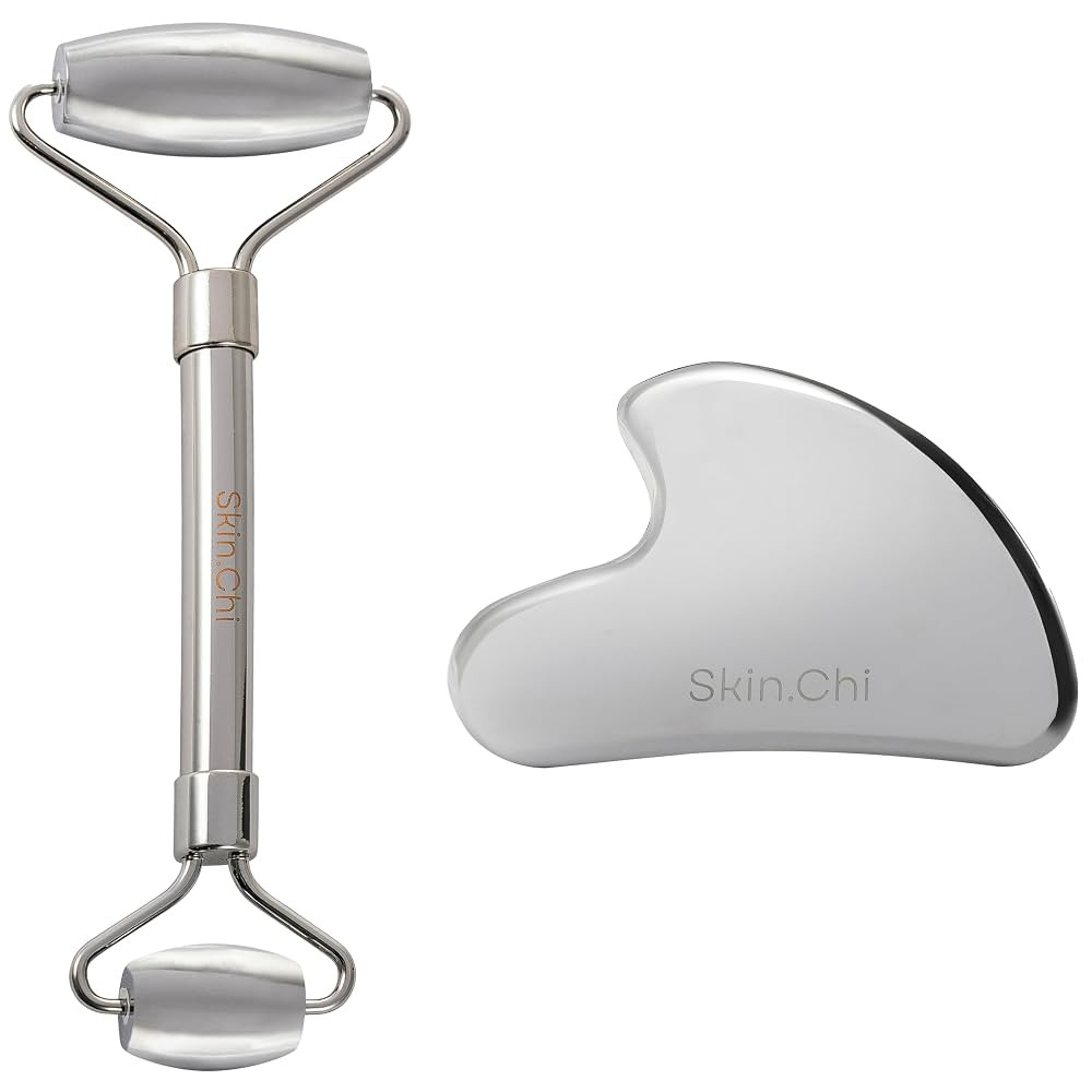 Skin Chi Stainless Steel Roller and Gua Sha Set - Stainless Steel Face Massager for Anti-Aging, R... | Amazon (UK)