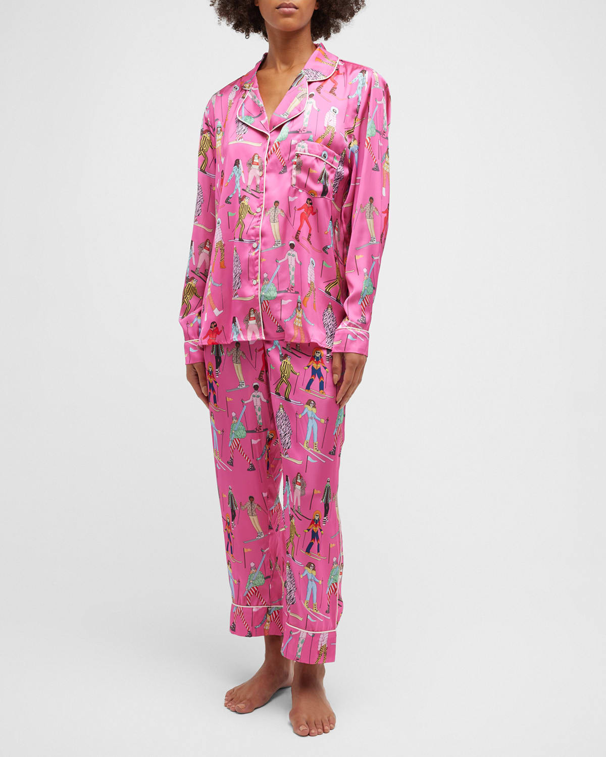 Cropped Printed Satin Pajama Set | Neiman Marcus