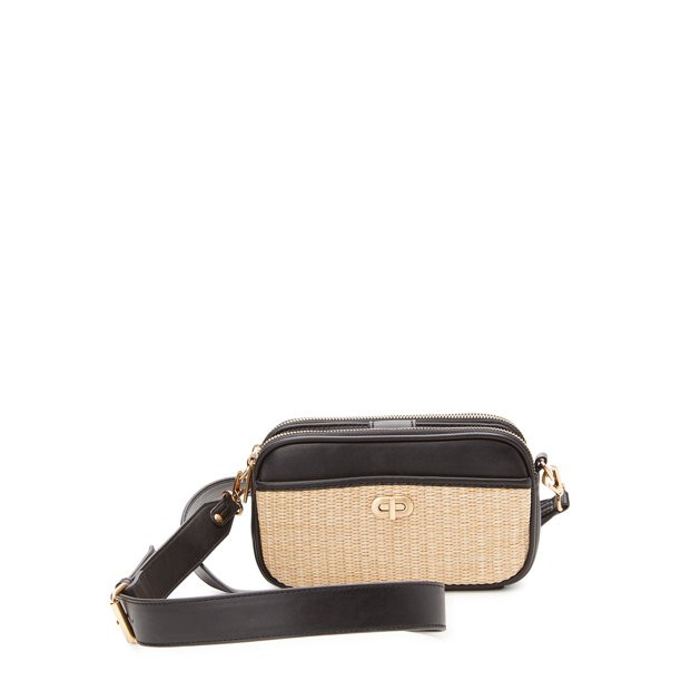 Time and Tru Women's Annamarie Woven Crossbody Bag Black/Tan | Walmart (US)