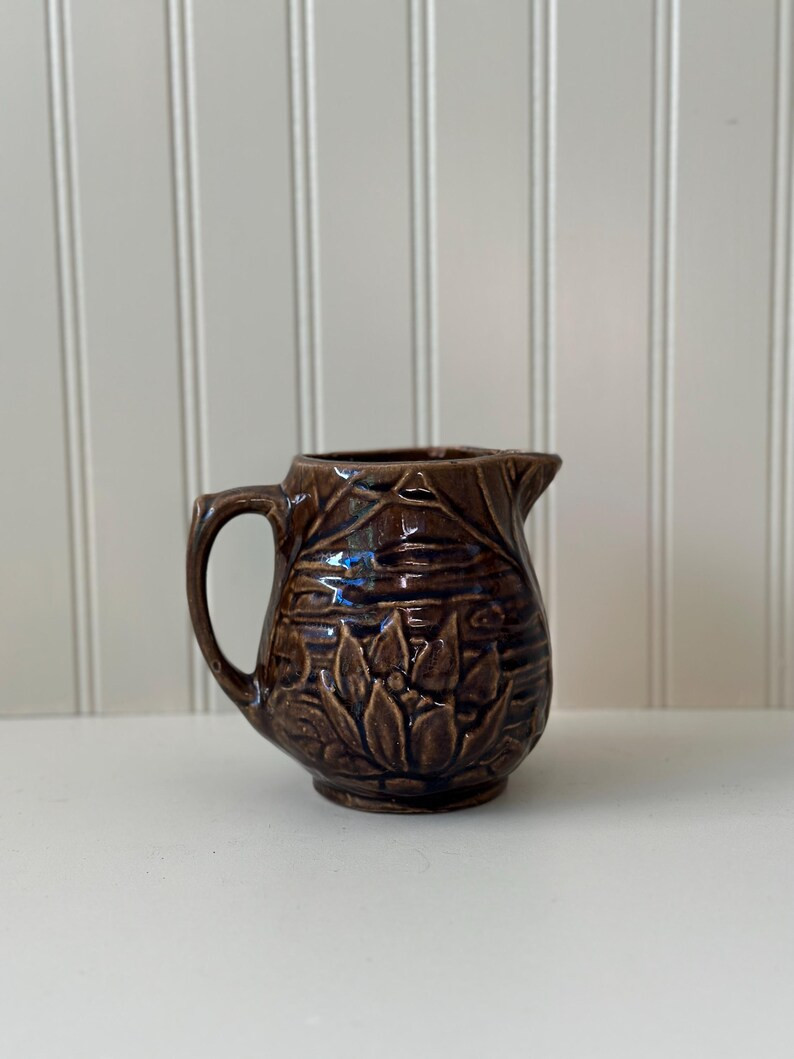 Vintage Mccoy Pottery Lotus Water Lily Flower Pitcher, Antique Brown Glazed Pitcher, Marked 124, ... | Etsy (US)