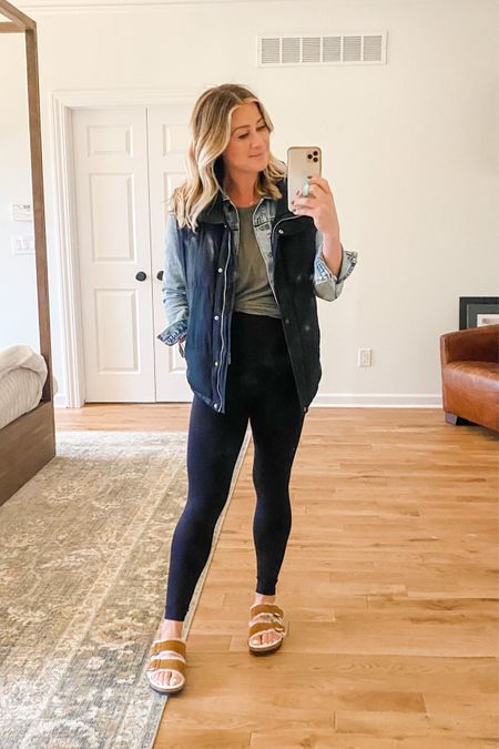 Feels like fall, finally IS fall, and breaking out my favorite layers 👏🏼  I bought these Sherpa sandals this summer with mixed reactions from Dustin… I am so glad I kept them! Perfect seasonal interim shoe solution! And my favorite vest of all time- linked what’s available (super clearance!!). If you don’t have an oversized puffer in your collection, now is the time! Non maternity tee (just tied up) and best thicker maternity leggings. 

#bump #thirdtrimester #fall #layers #sherpa #sherpasandal #sherpashoes #vest #puffer #maternity #maternityleggings 

#LTKbump #LTKSeasonal