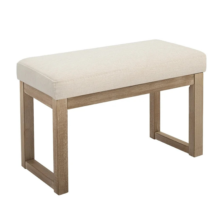 Homestripe 27 inch Wide Rectangle Ottoman Bench White Footstool, Fabric Look for Living Room, Bed... | Walmart (US)