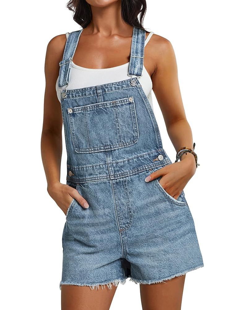 Qazel Vorrlon Denim Overall Shorts for Women Casual Summer Adjustable Strap Rompers with Pockets ... | Amazon (US)