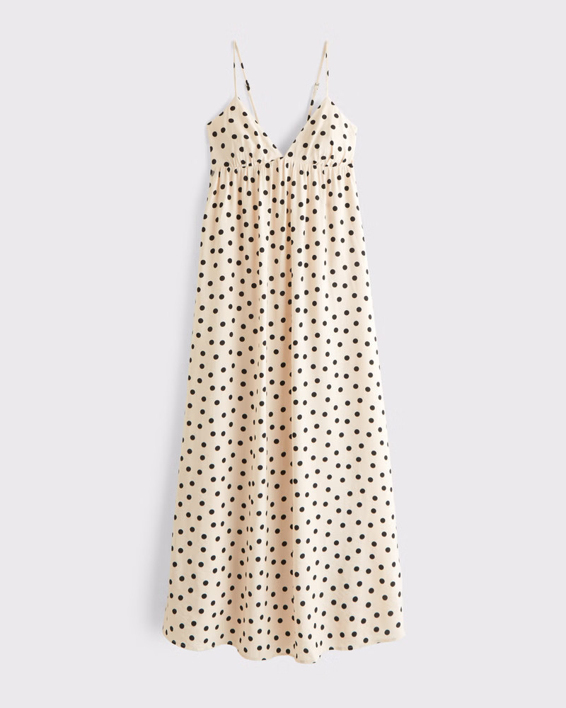 Abercrombie & Fitch Women's Bra-Free Clasp-Back Flowy Maxi Dress in Cream Dot - Size XXS PETITE | Abercrombie & Fitch (US)