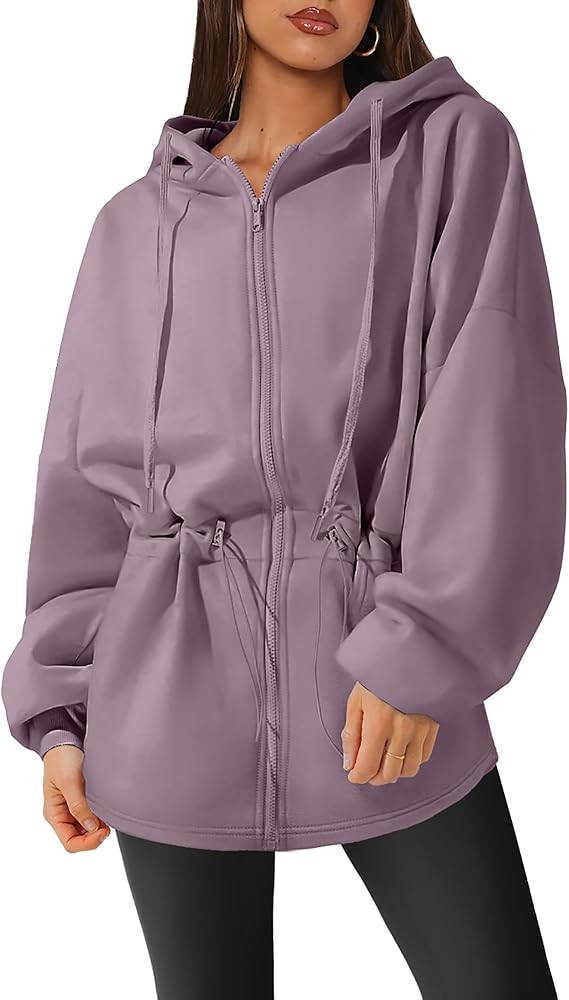 Womens Oversized Hoodies Fleece Zip Up Sweatshirts Drawstring Waist Long Sleeve Sweaters Pullover... | Amazon (US)