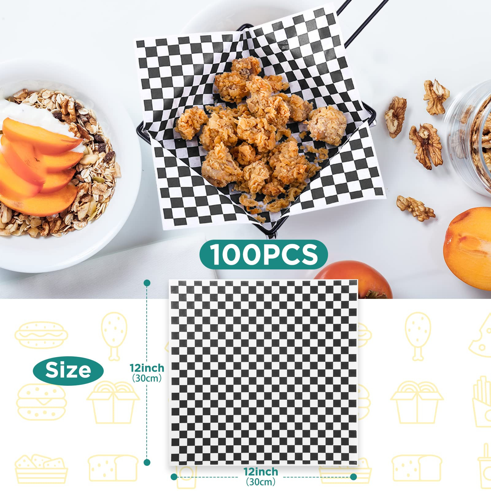 GeeRic Waxed Deli Paper Sheets 12 * 12 Inch, 100 Pcs Food Basket Liners for Sandwiches, Burgers, ... | Amazon (US)