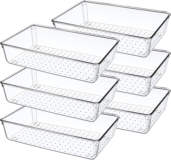6 Pack Drawer Organizers, Plastic Clear Acrylic Non Slip Non Cracking kitchen drawer organizer St... | Amazon (US)