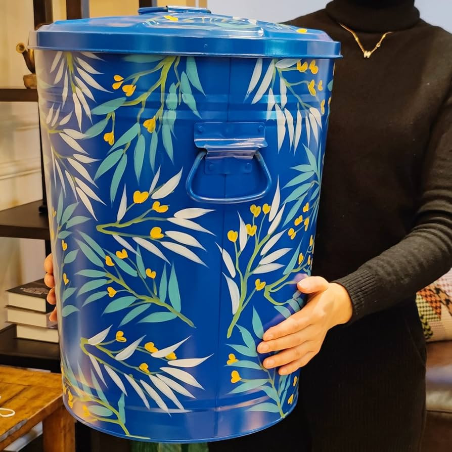 Hand Painted Metal Trash Can with Lid Recycling Canister Storage Organization Decorative Garbage ... | Amazon (US)