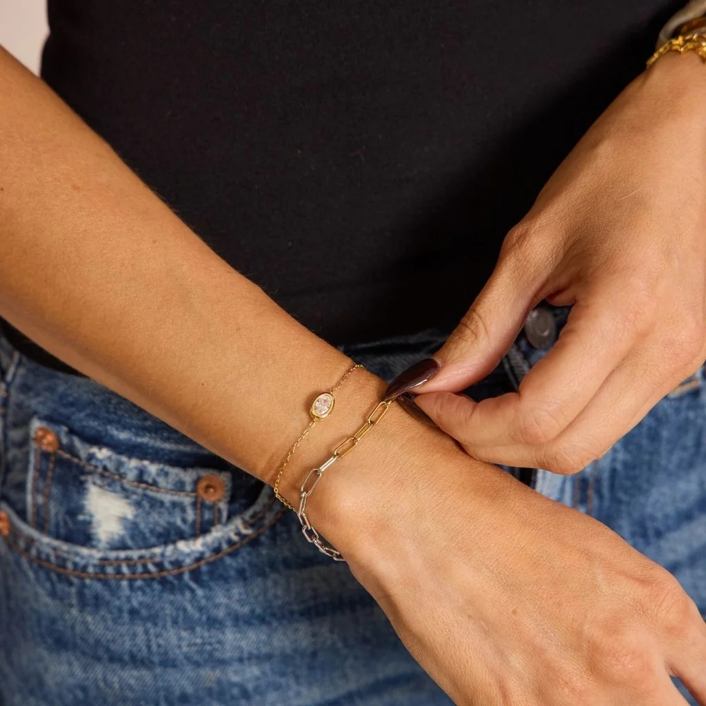 Gold CZ Bezel Waterproof Pendant Bracelet | Nickel and Suede