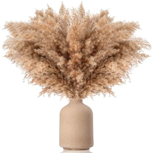 33pcs Pampas Grass Decor-Natural Dried Fluffy Brown Pompas Grass,Short Fluffy Pampas Grass Bulk for Small Boho vases,Wedding Flower,Boho Home Decor,Living Room Table Decor(17inch) | Amazon (US)