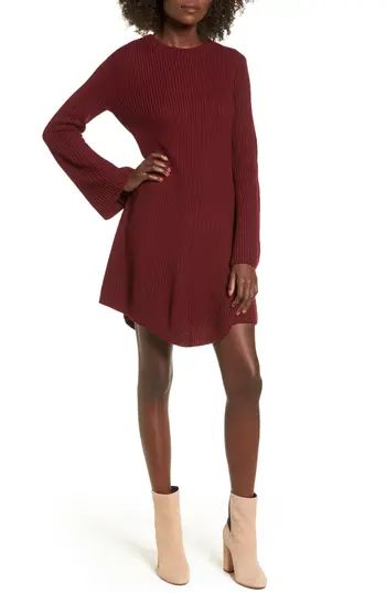 Women's Cotton Emporium Flared Sleeve Sweater Dress, Size Medium - Burgundy | Nordstrom