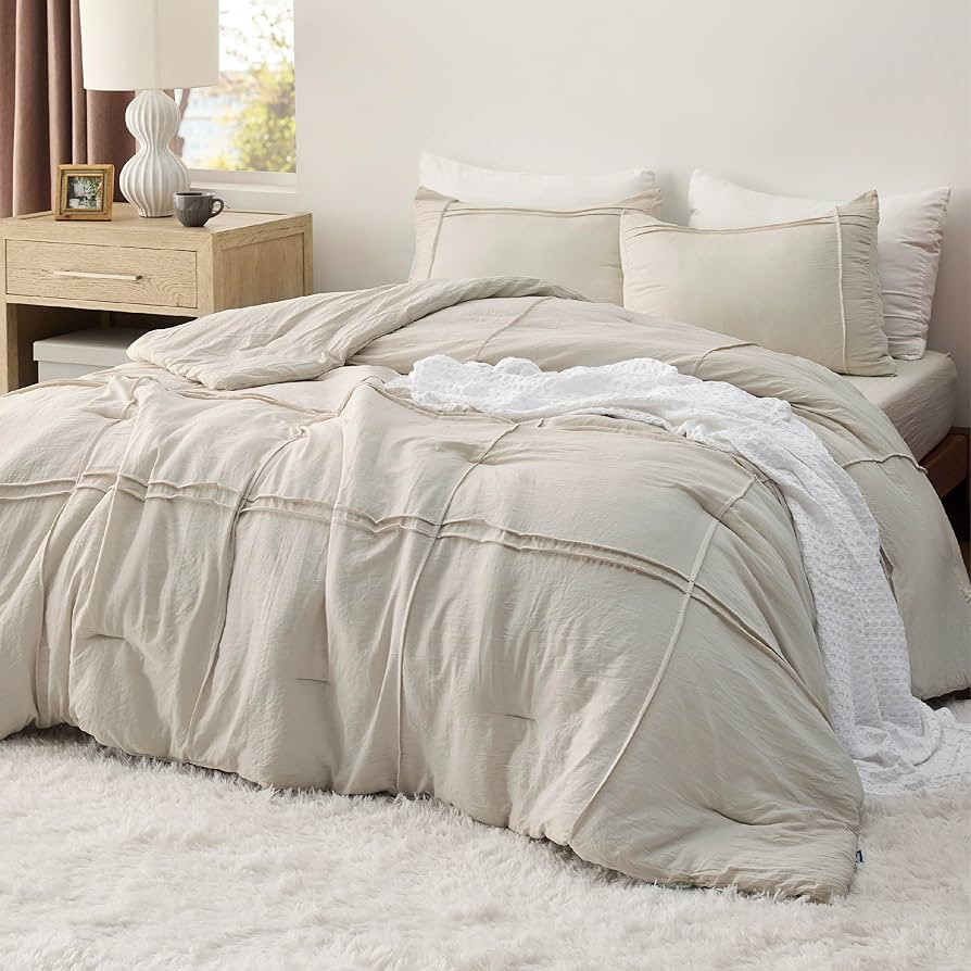 Bedsure King Comforter Set with Sheet - 4 Pieces Soft Beige Bedding Sets, Grid Pinch Pleat, All S... | Amazon (US)