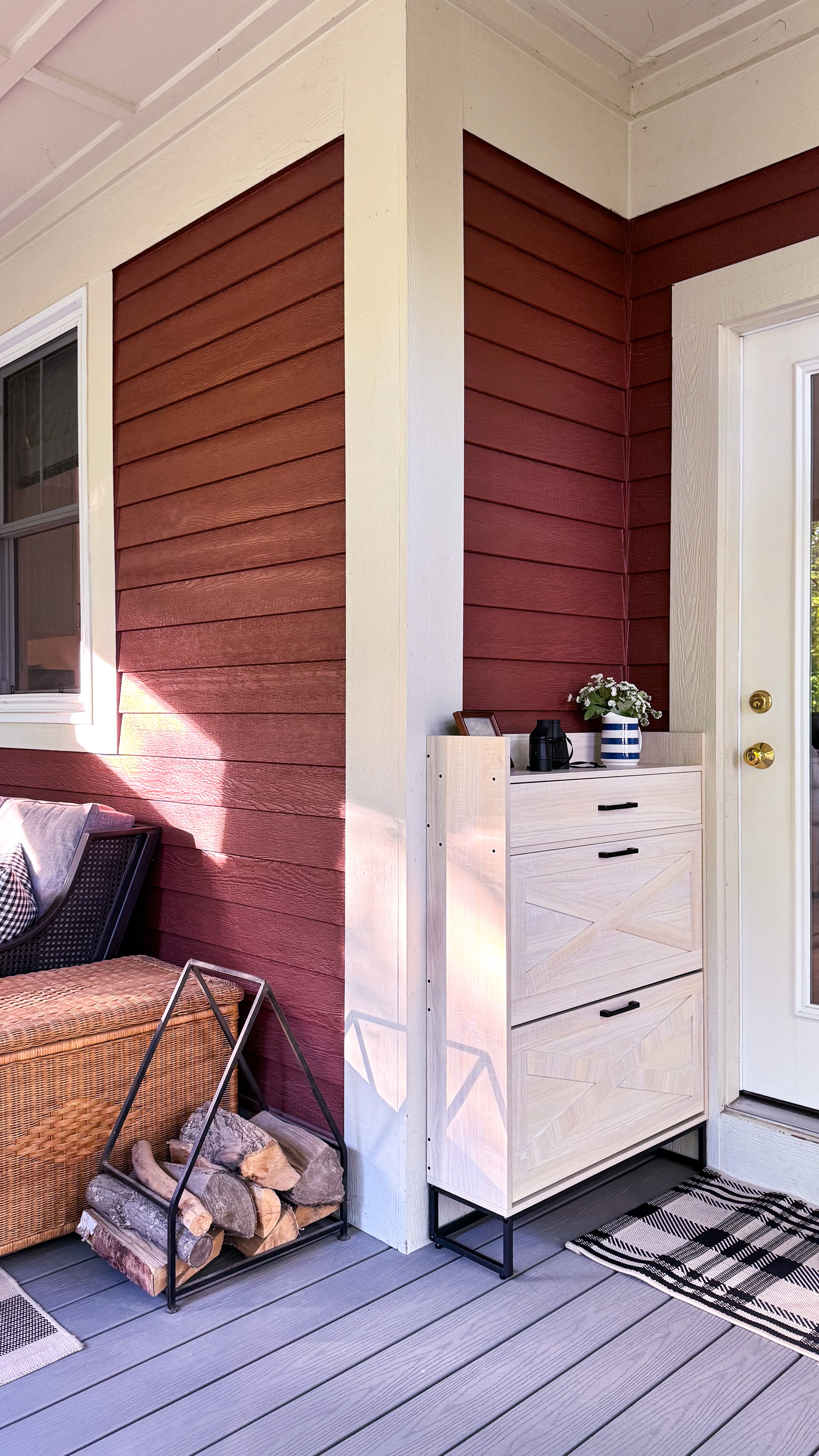 Summer porch decor, outdoor living room | shoe storage cabinet, outdoor rug, outdoor pillows, cordless table lamp, cottage style #ad #WayfairCanada #WayfairCAHome #WayfairCAPartner @wayfaircanada 

#LTKsummer #LTKcanada #LTKspring