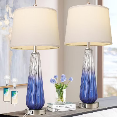 Modern Glass Table Lamps - Set of 2 with Touch Control, USB-A/C Ports & 3-Way Dimmable - 27.5" | Target