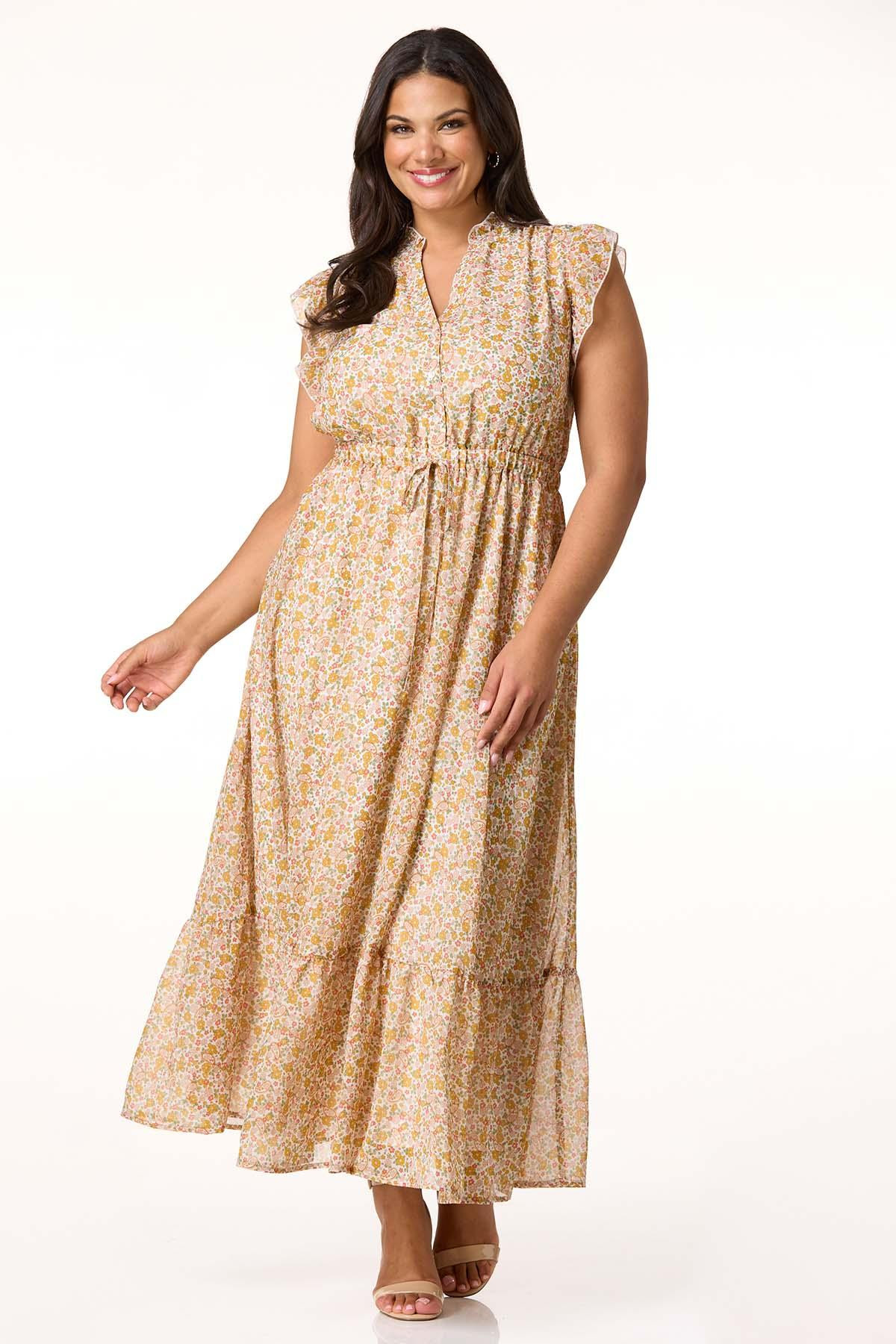 Plus Size Gold Floral Paisley Dress | Cato Fashions