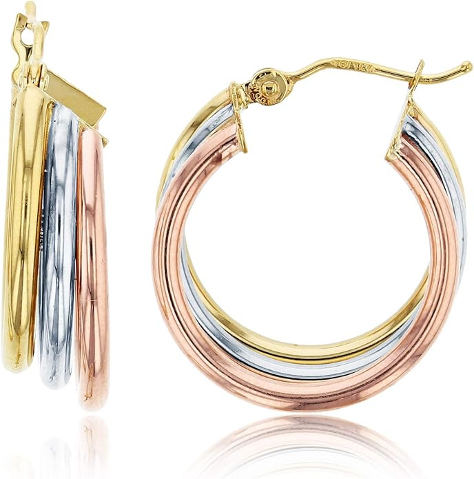 14K Tri-Color Gold 24x7mm 3-Row High Polished Hoop Earring | Amazon (US)
