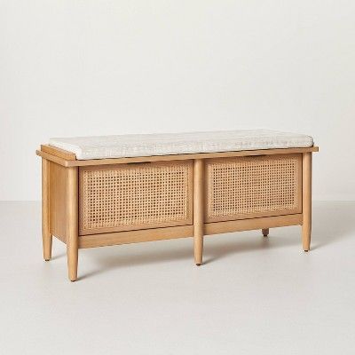 Modular Wood & Cane Entryway Storage Bench with Cushion - Natural/Cream - Hearth & Hand™ with M... | Target