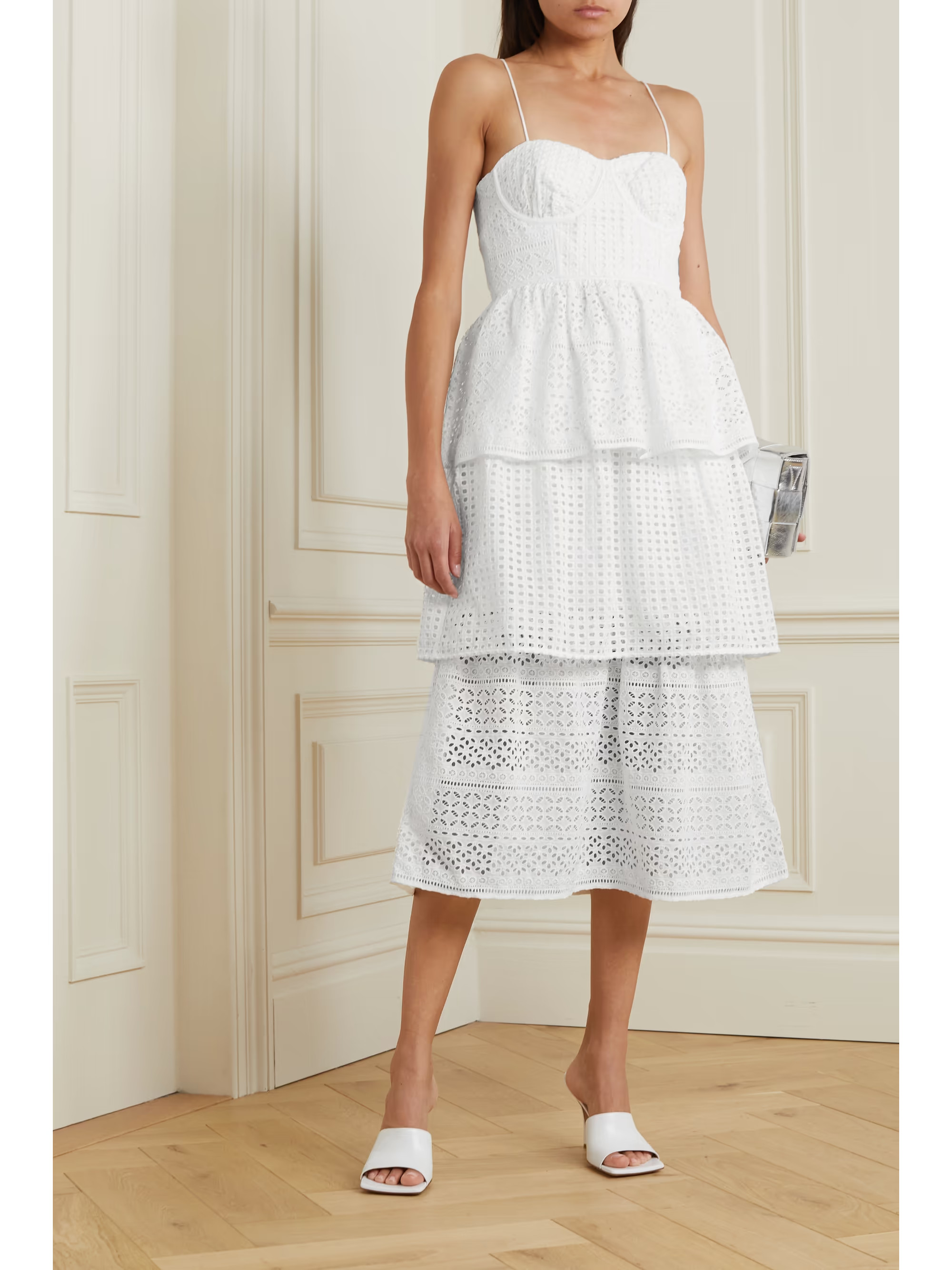 Tiered broderie anglaise cotton-voile midi dress | NET-A-PORTER (US)