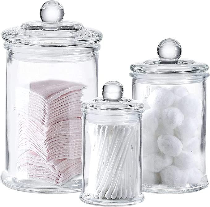 WHOLE HOUSEWARES | Glass Apothecary Jars with Lids | Set of 3 | Small Glass Jars for Kitchen or B... | Amazon (US)