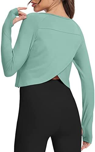 Amazon.com: Bestisun Long Sleeve Cropped Tops Athletic Workout Athletic Yoga Gym Crop Tops for Wo... | Amazon (US)