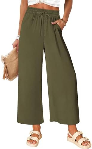 ANRABESS Women Wide Leg Capri Pants Summer Palazzo High Waisted Casual Loose Lounge Flowy Cropped... | Amazon (US)