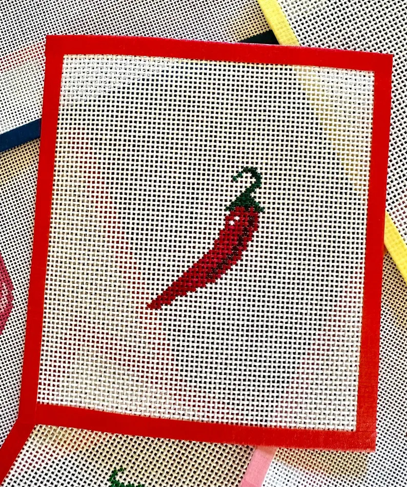 Chili Pepper Mini Needlepoint Canvas | Hand Painted & Stitch Painted on 13 Mesh | Etsy (US)
