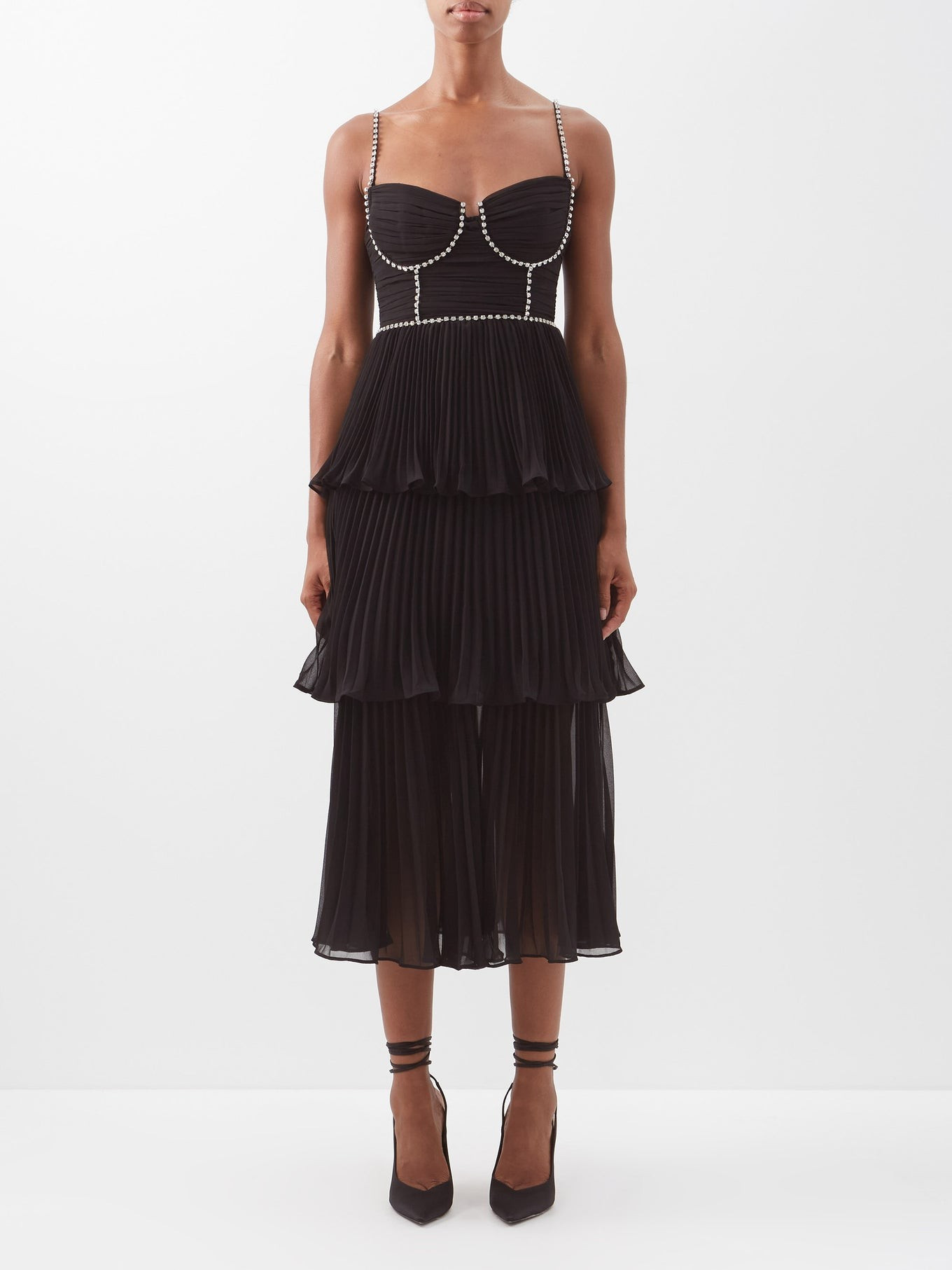 Robe midi en mousseline à ornements cristaux | Self-Portrait | Matches (EU)