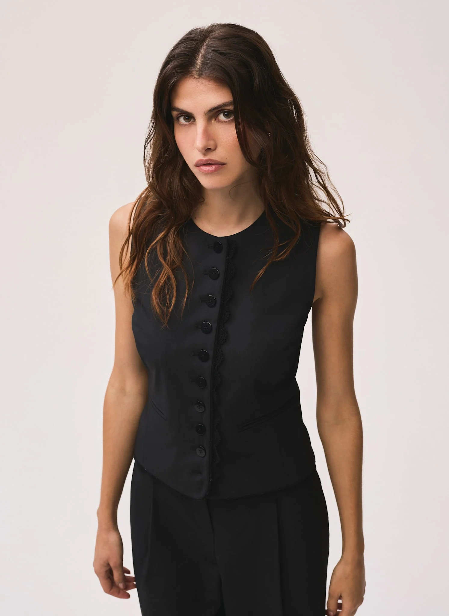 Black Lace Trim Waistcoat | Mint Velvet