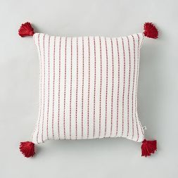 18" x 18" Dotted Stripe Throw Pillow with Tassels Red/Cream - Hearth & Hand™ with Magnolia | Target