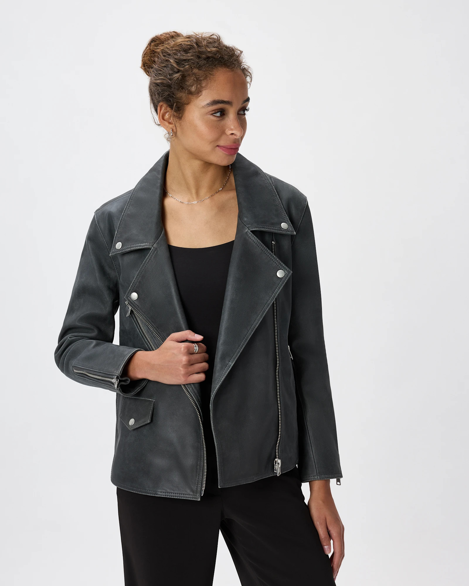 100% Leather Oversized Biker Jacket | Quince