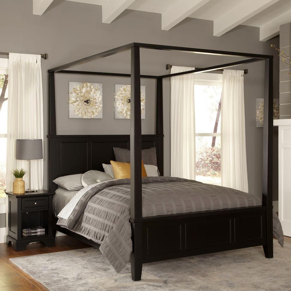 HOMESTYLES Bedford Black Queen Canopy Bed | The Home Depot